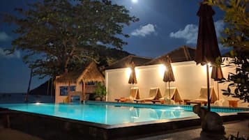 Outdoor pool, open 8:00 AM to 9:00 PM, pool umbrellas, sun loungers