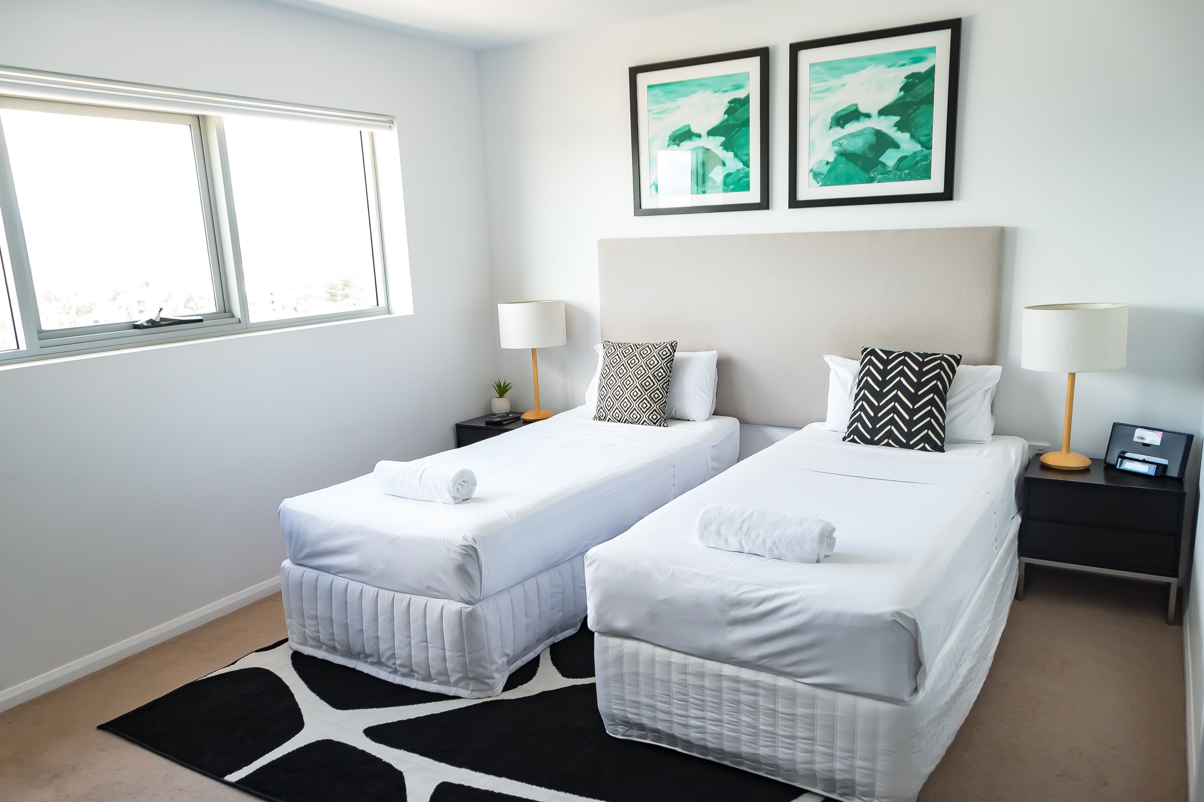 studio twin | desk, laptop workspace, blackout curtains, soundproofing