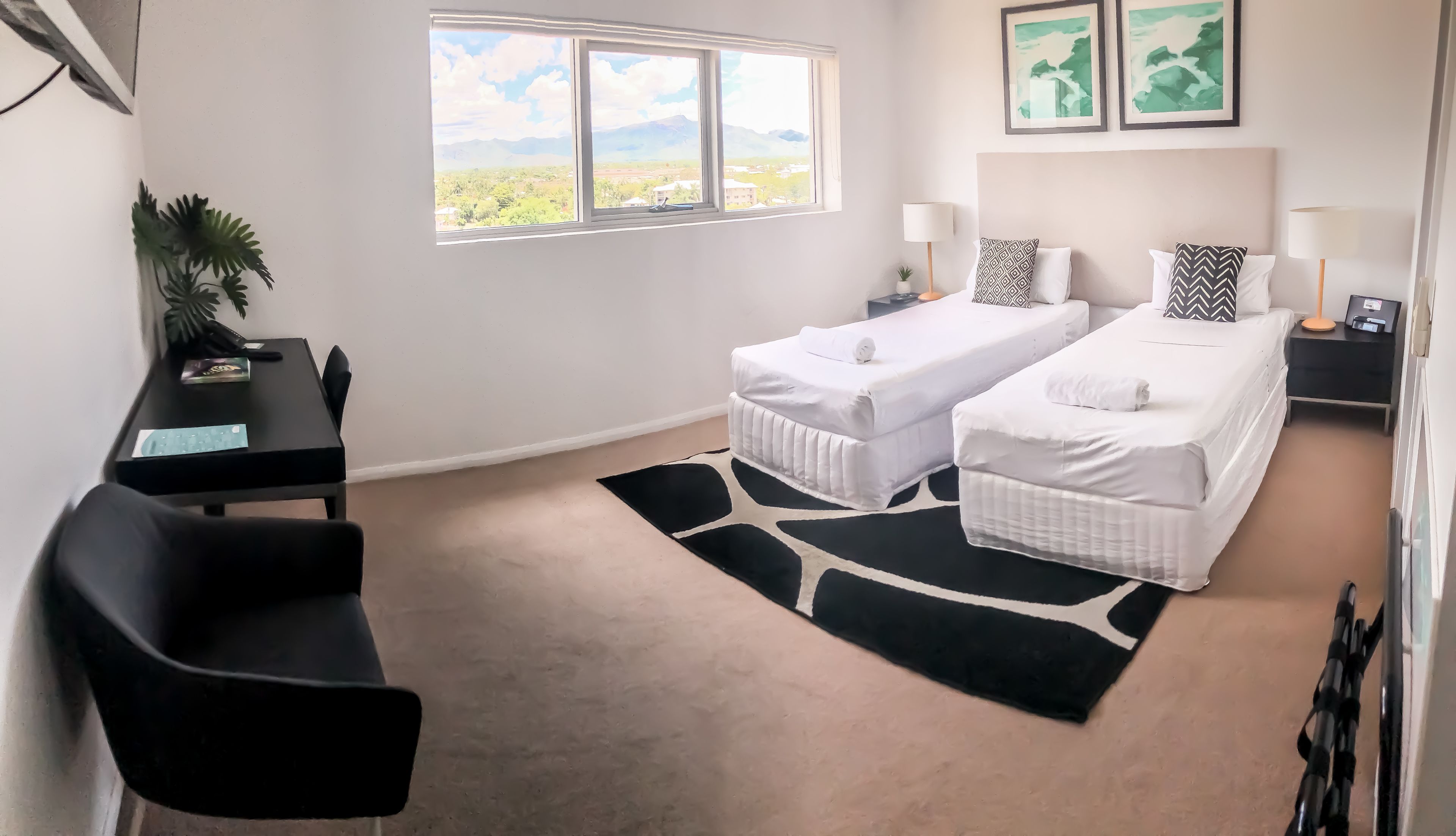 studio twin | desk, laptop workspace, blackout curtains, soundproofing