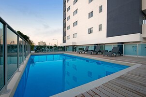 Outdoor pool, open 7:00 AM to 7:00 PM, sun loungers