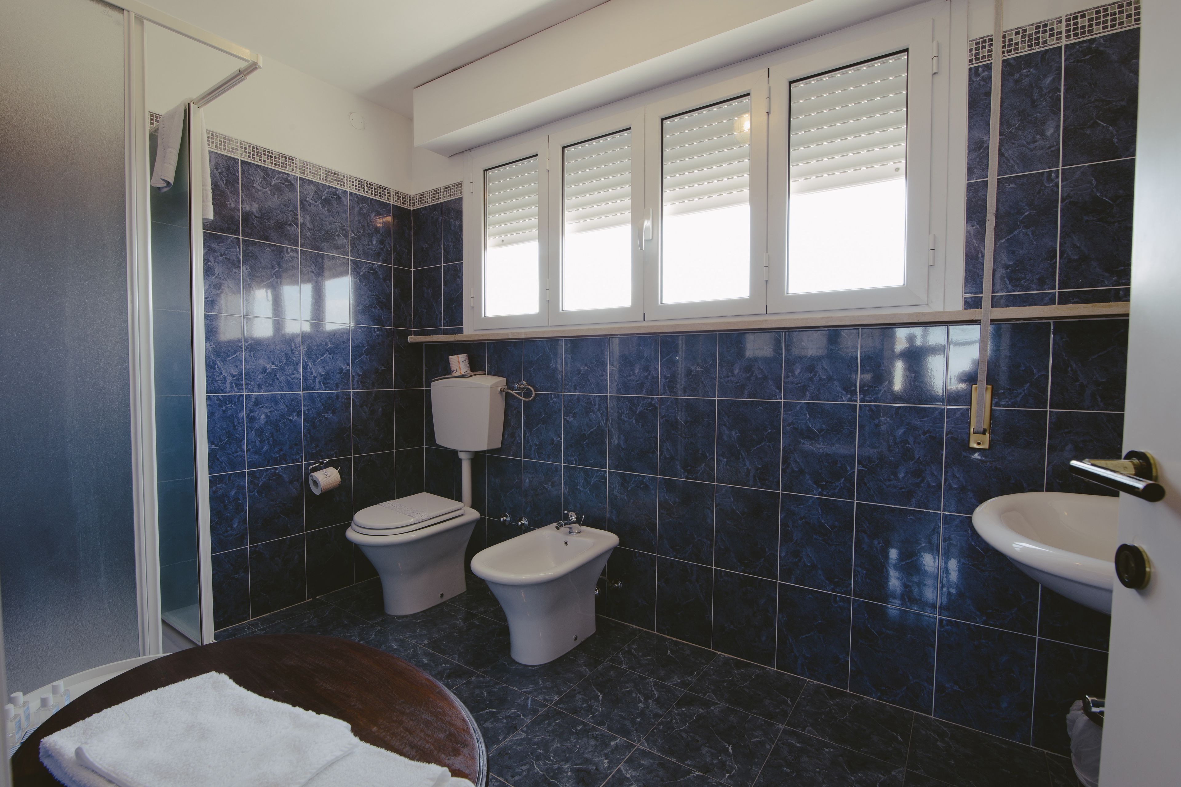 shower, free toiletries, hair dryer, towels