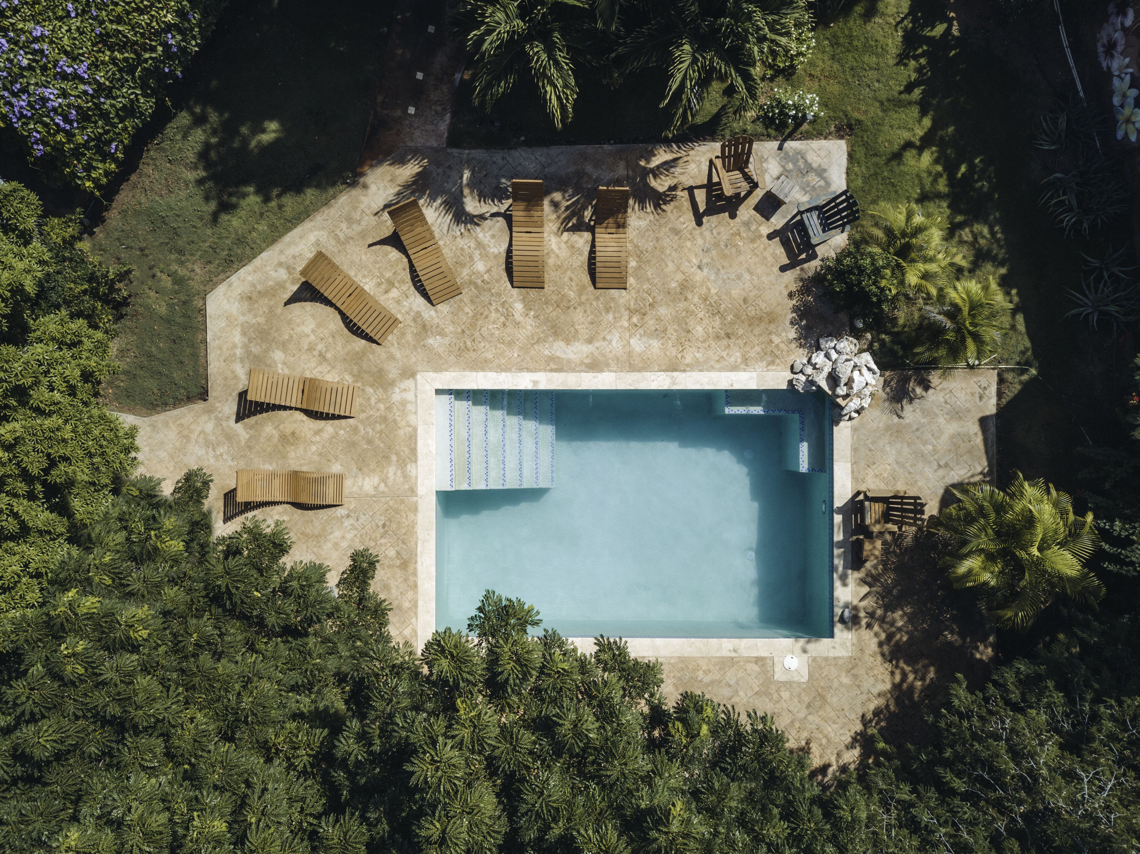 outdoor pool, pool loungers