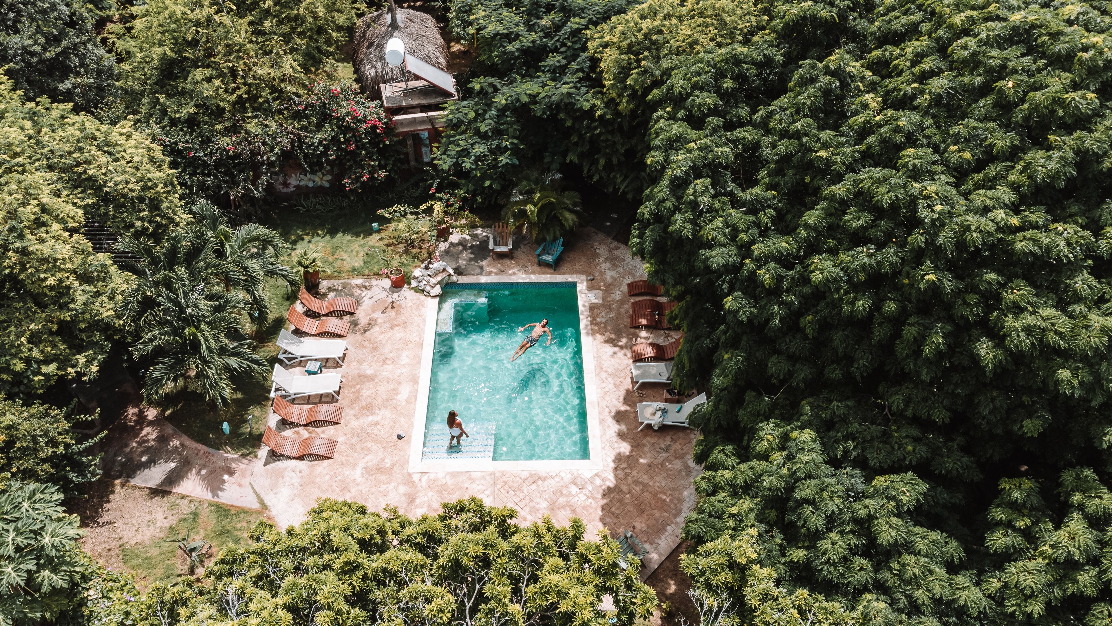 outdoor pool, pool loungers
