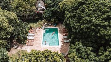 Outdoor pool, pool loungers