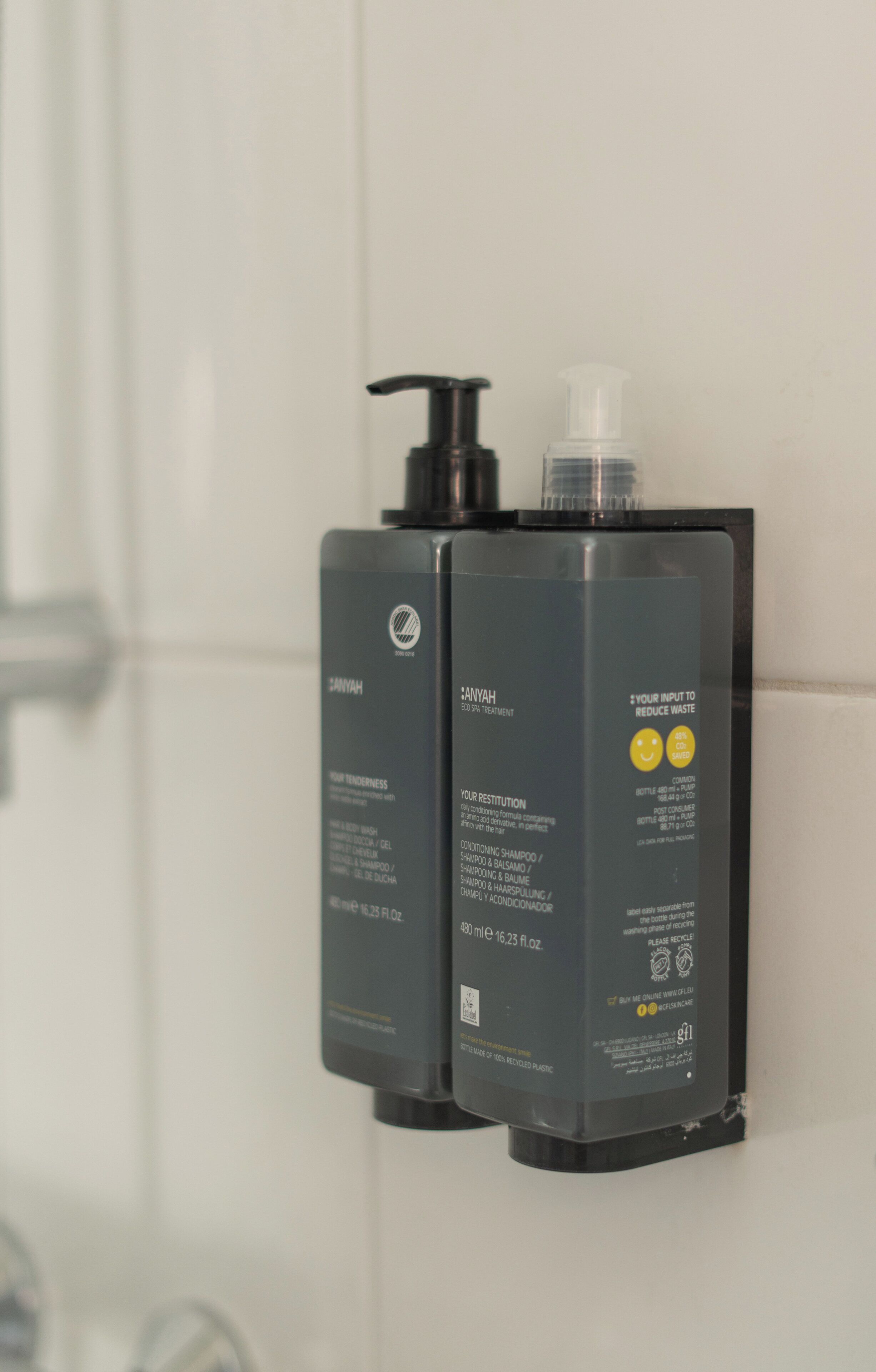 shower, rainfall showerhead, hair dryer, towels