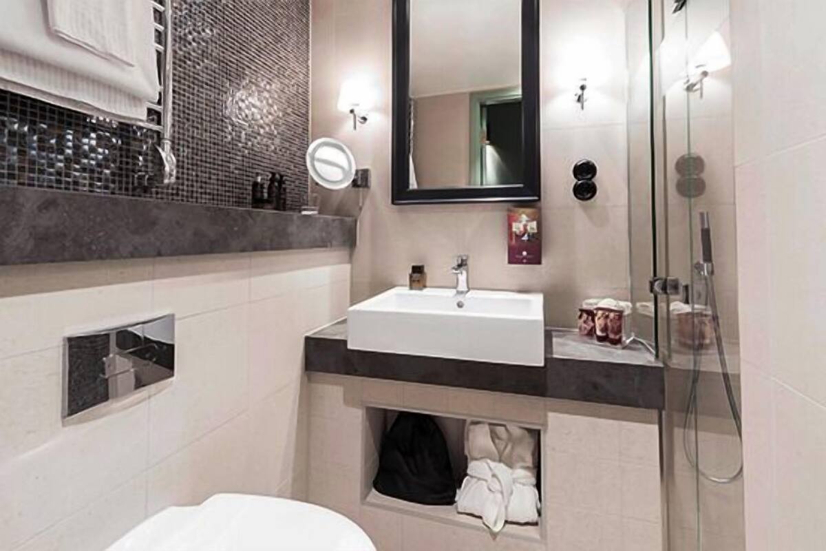 single room | bathroom | shower, hair dryer, towels