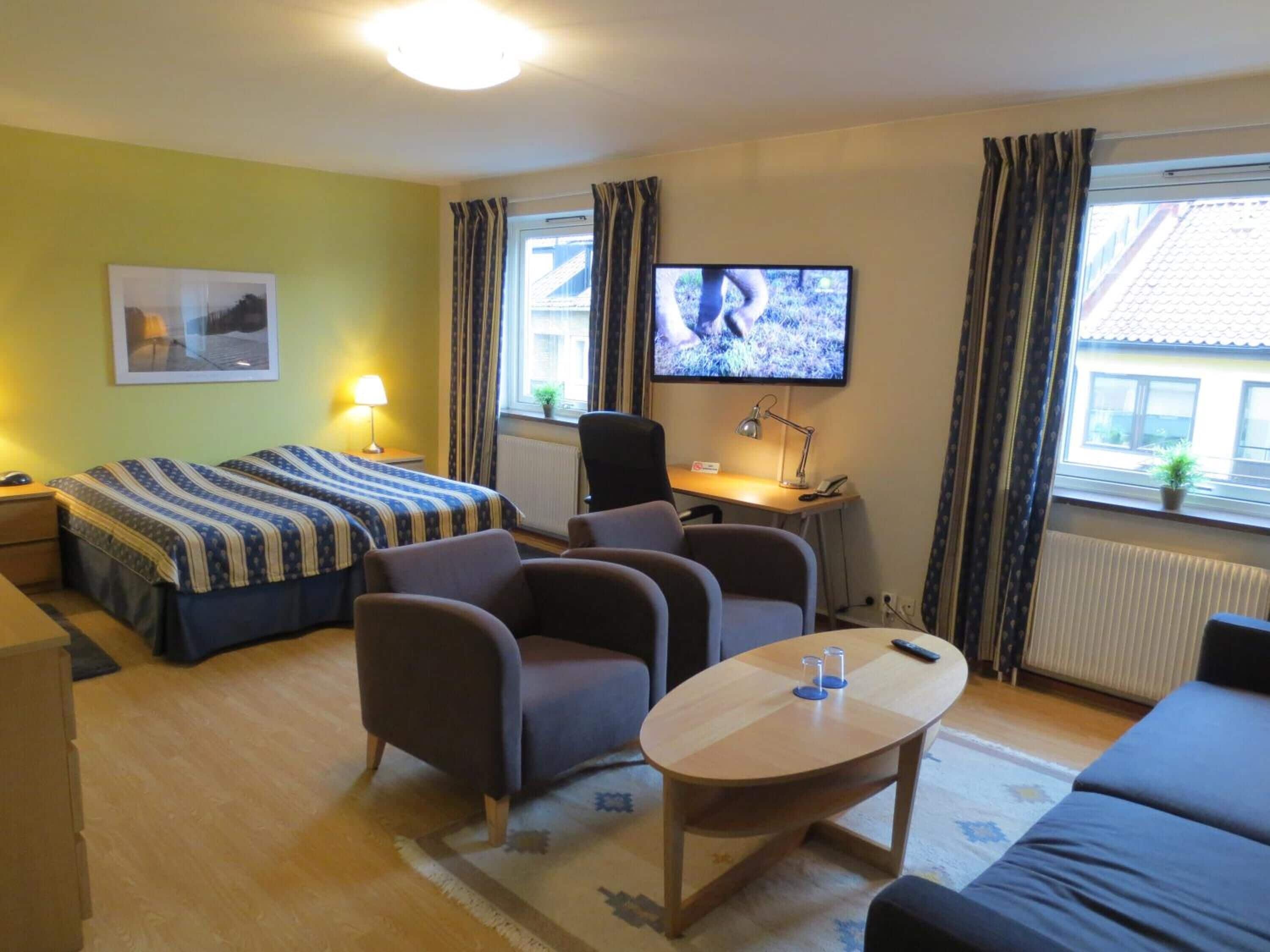 Desk, free WiFi, bed sheets