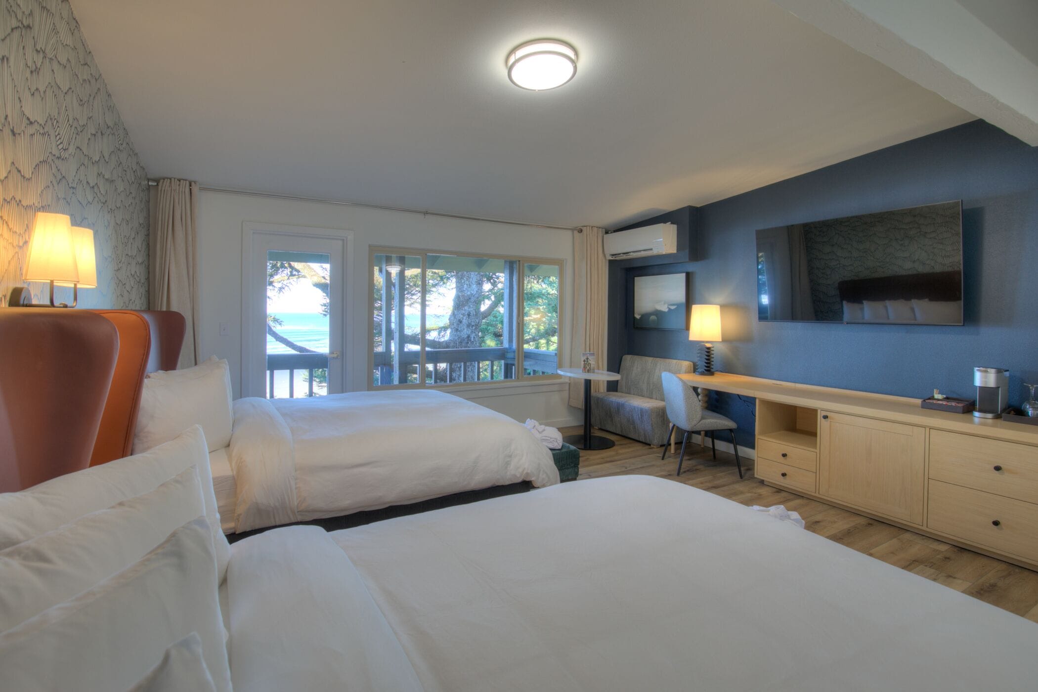 studio, 2 queen beds, ocean view | iron/ironing board, free wifi, bed sheets