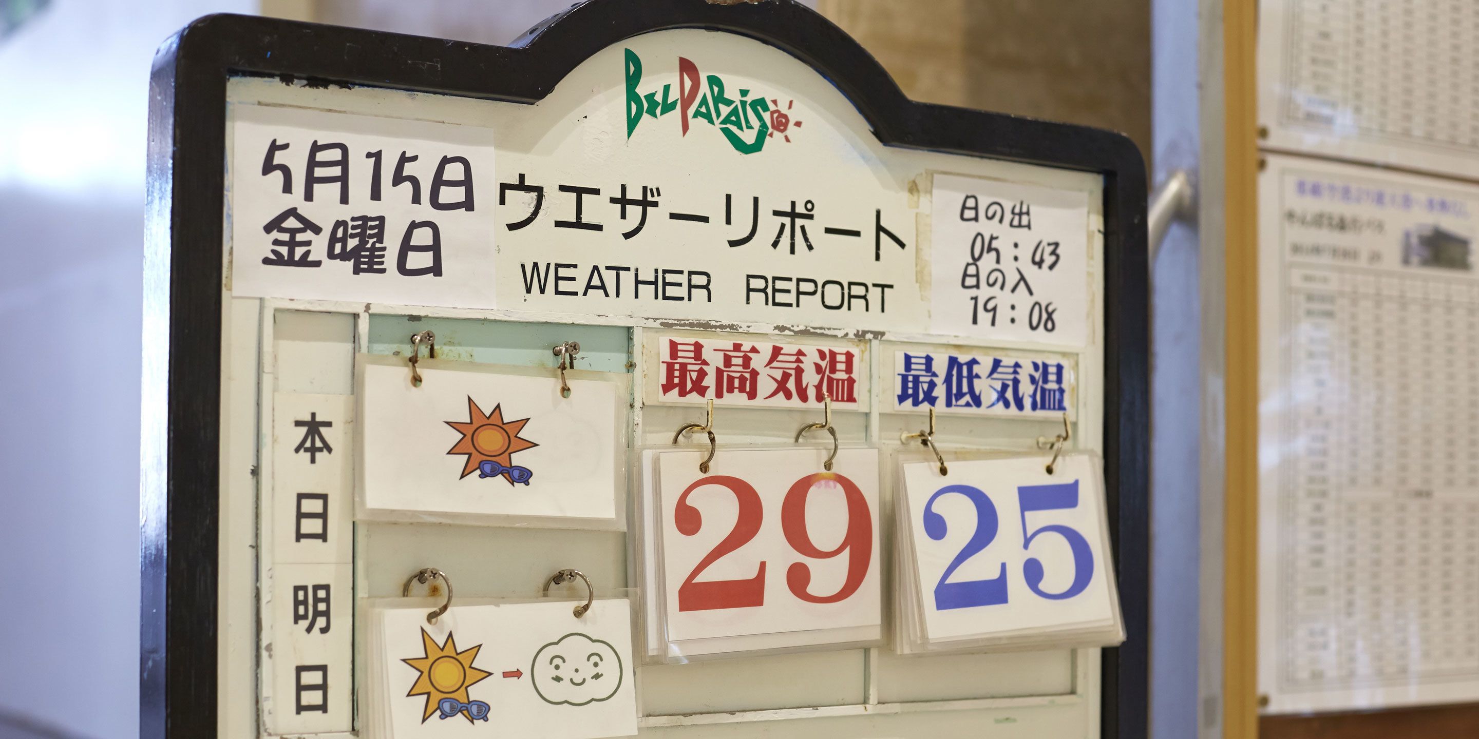 Una bacheca meteo con indicazione di date e temperature.