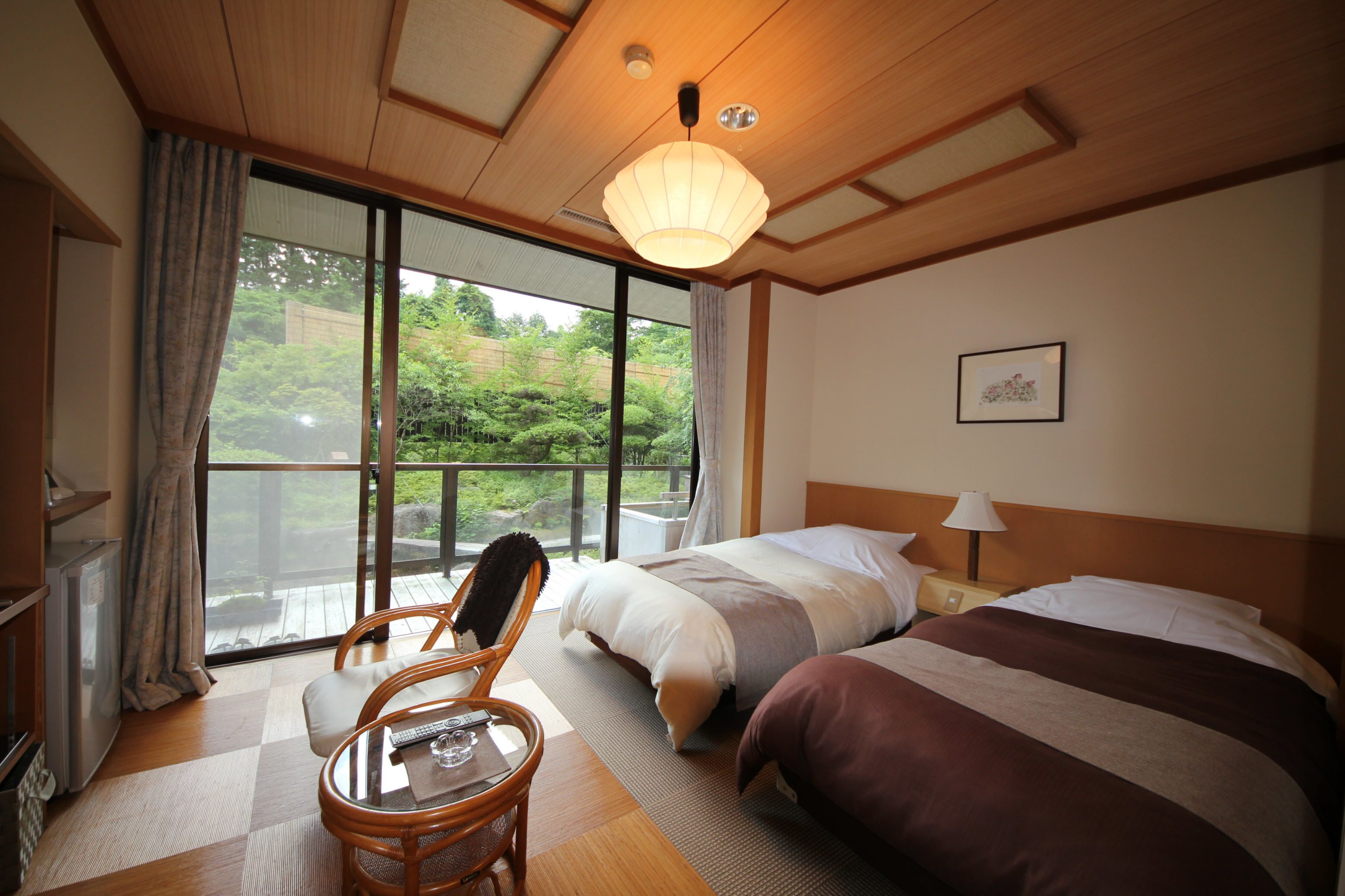 ginryu japanese twin room with open-air bath | premium bedding, down duvets, in-room safe, individually decorated