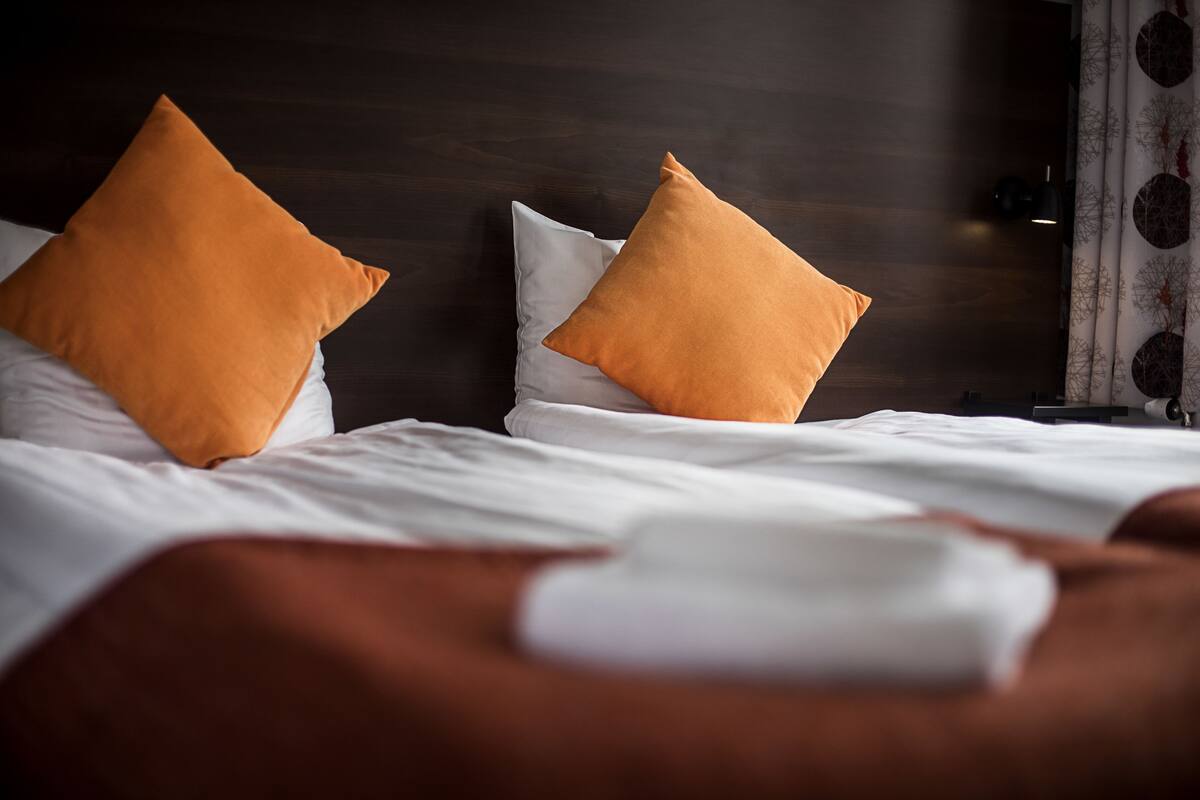 blackout curtains, iron/ironing board, free wifi, bed sheets