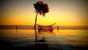 Seasonal outdoor pool, pool umbrellas, pool loungers