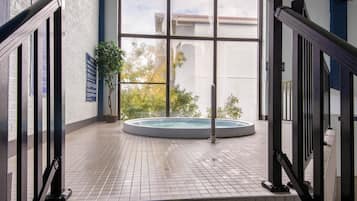 Indoor pool, open 8:00 AM to 10:00 PM, sun loungers