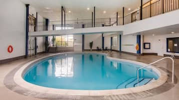 Indoor pool, open 7 AM to 10:00 PM, pool loungers