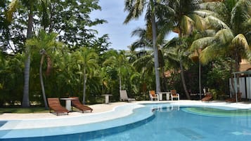 Outdoor pool, sun loungers