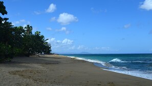 Pantai di sekitar, pasir putih, dan handuk pantai