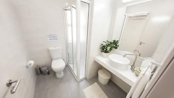 Studio Keluarga, pemandangan kota | Kamar mandi | Shower, perlengkapan mandi gratis, pengering rambut, dan sandal
