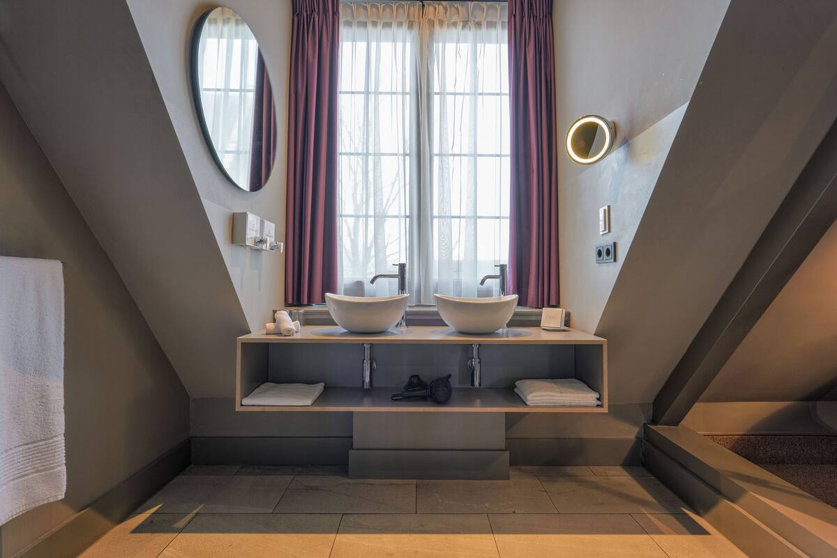 free toiletries, hair dryer, towels, soap