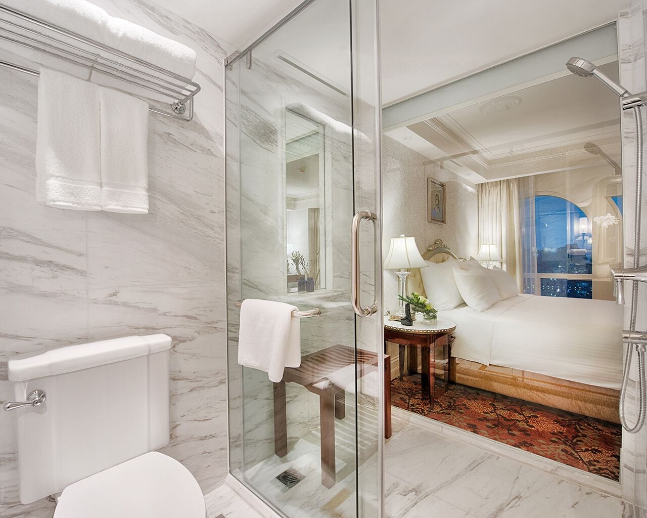 premier canvas lake view | bathroom | hair dryer, bathrobes, slippers, bidet