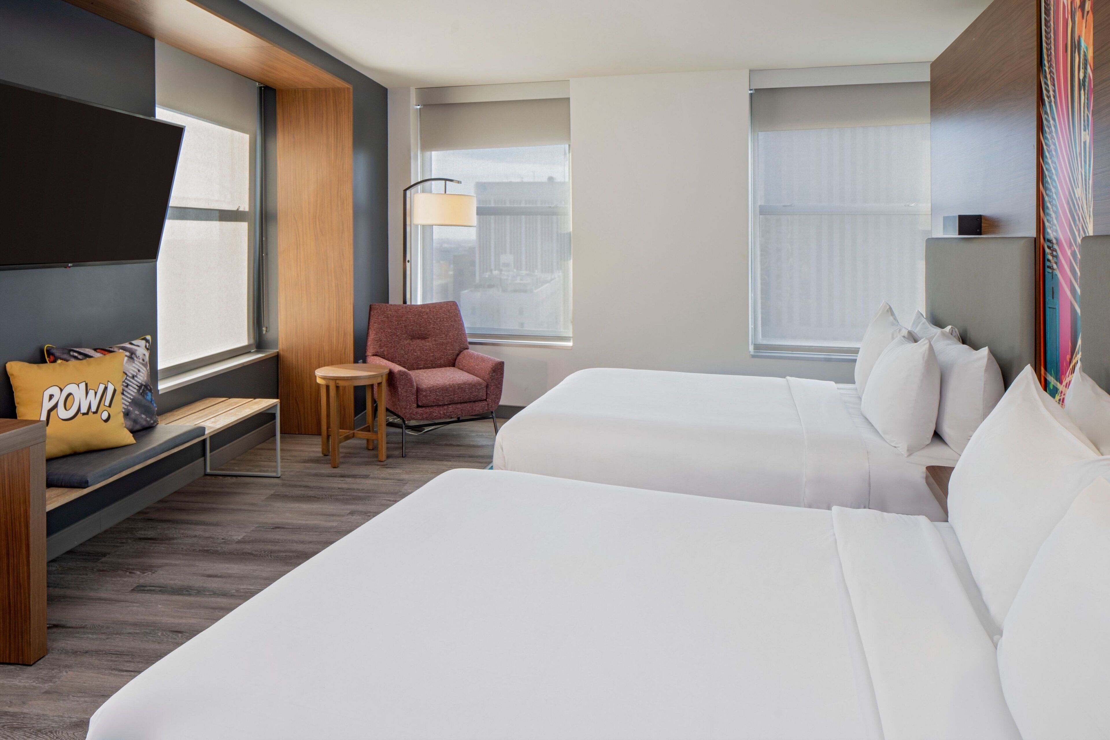 room, 2 queen beds, city view | hypo-allergenic bedding, down duvets, in-room safe, desk