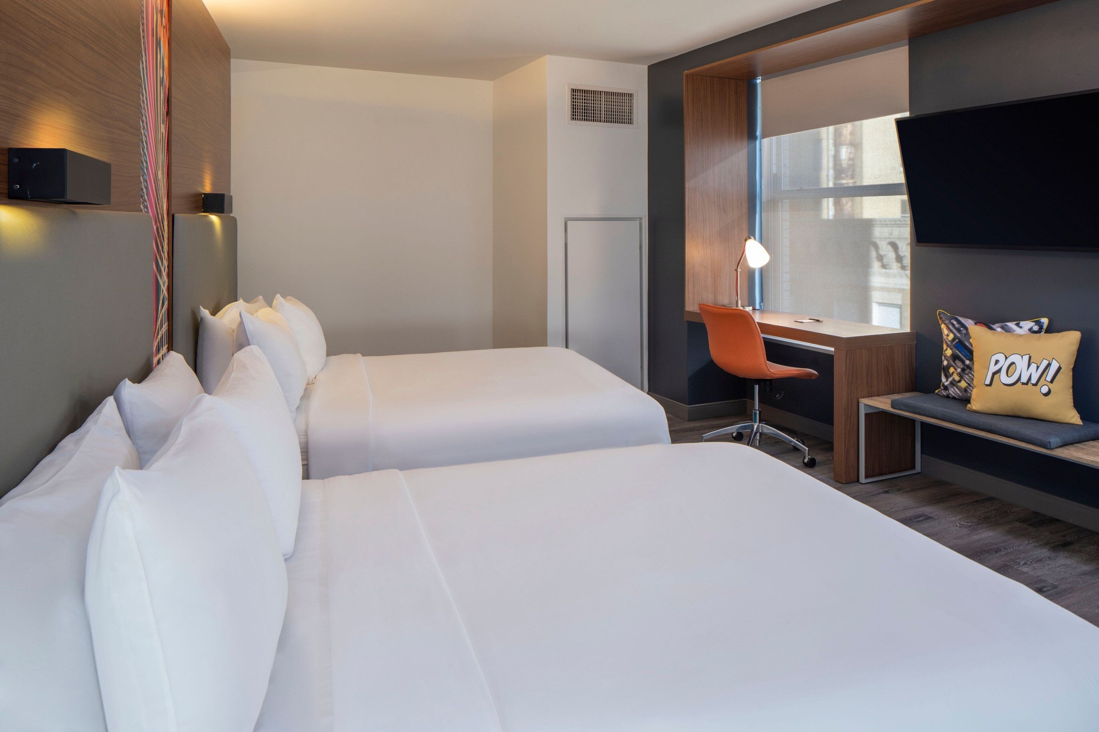 room, 2 queen beds, city view | hypo-allergenic bedding, down duvets, in-room safe, desk