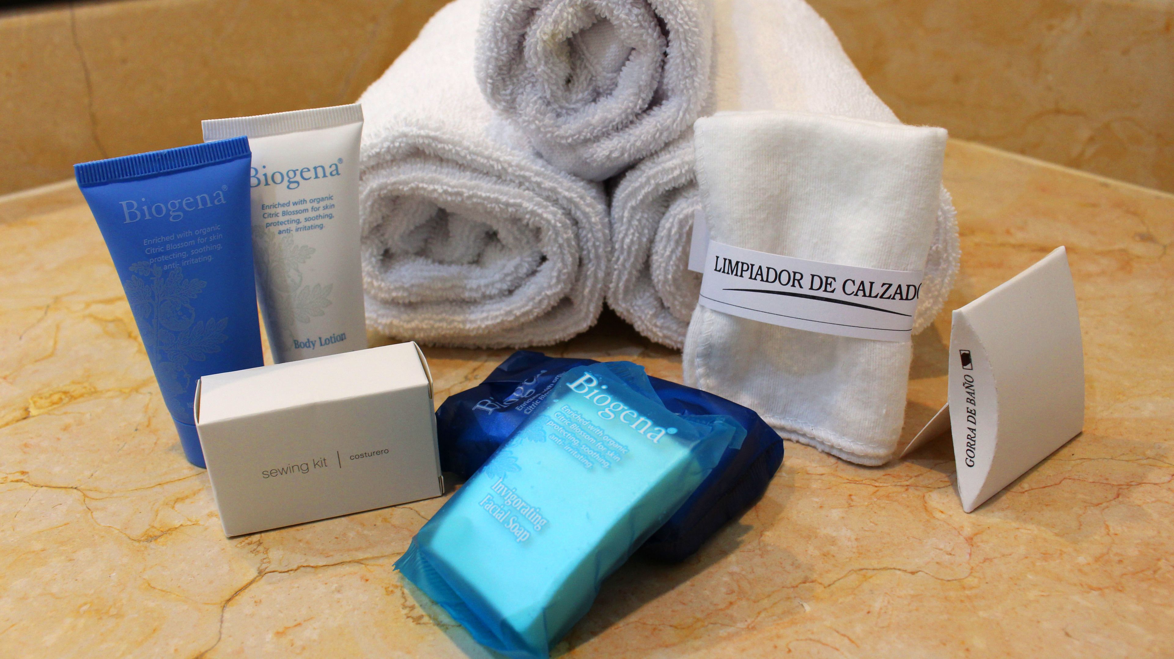 free toiletries, hair dryer, towels, soap