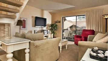 3 Bedroom Condo, Poolside (Sleeps up to 8) | Living area | LCD TV, DVD player