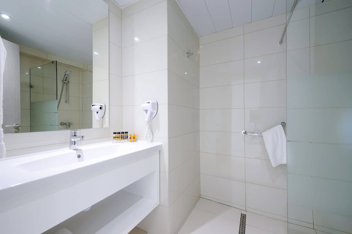 shower, free toiletries, hair dryer, towels