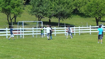 Guests can enjoy a game of outdoor fun in the park's lush green surroundings.