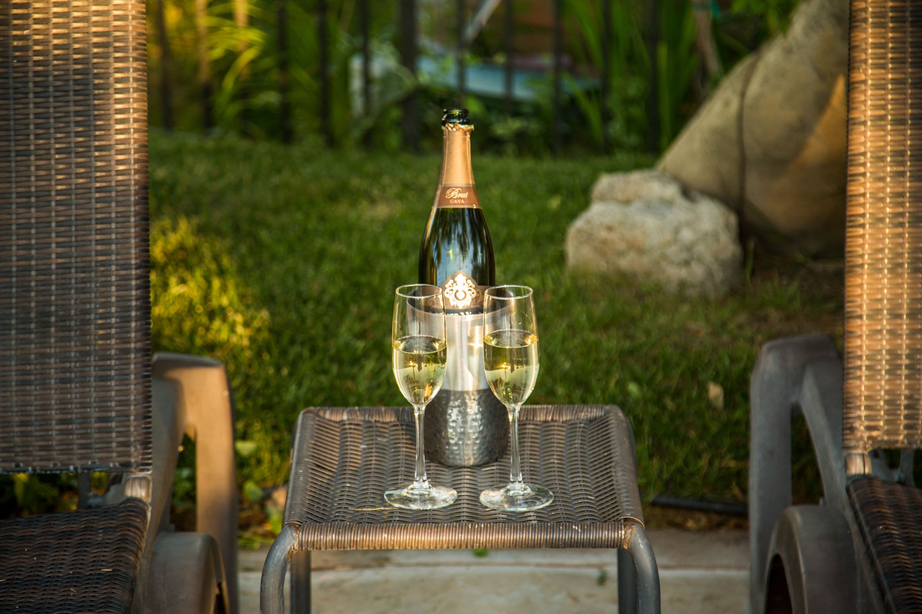 outdoor pool, pool umbrellas, pool loungers