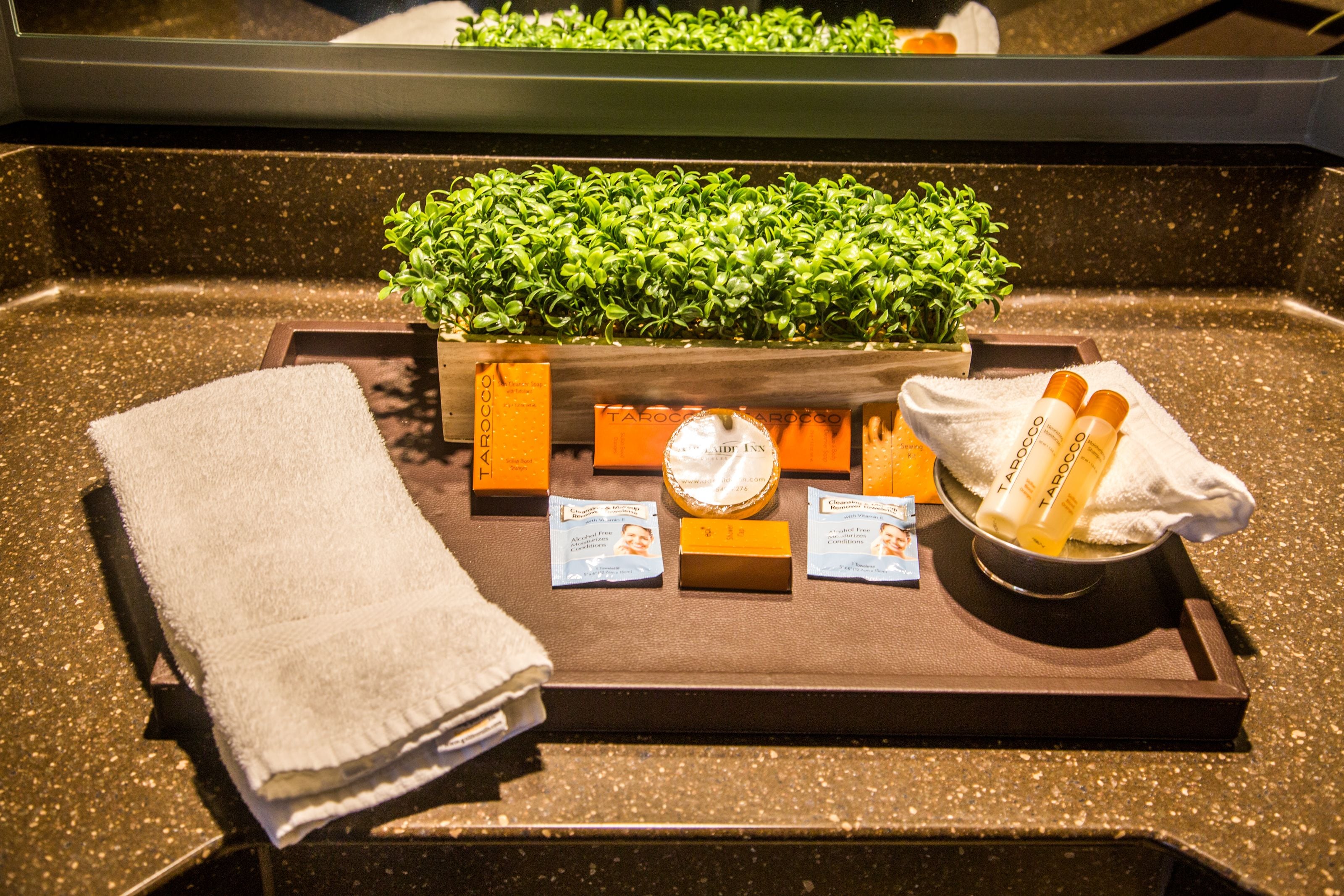 free toiletries, hair dryer, towels