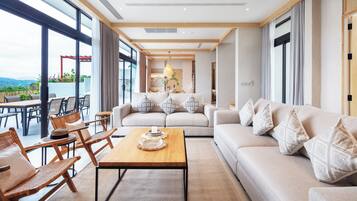 Luxury Villa, 4 Bedrooms, Private Pool, Hill View | Living area | 55-inch Smart TV with cable channels