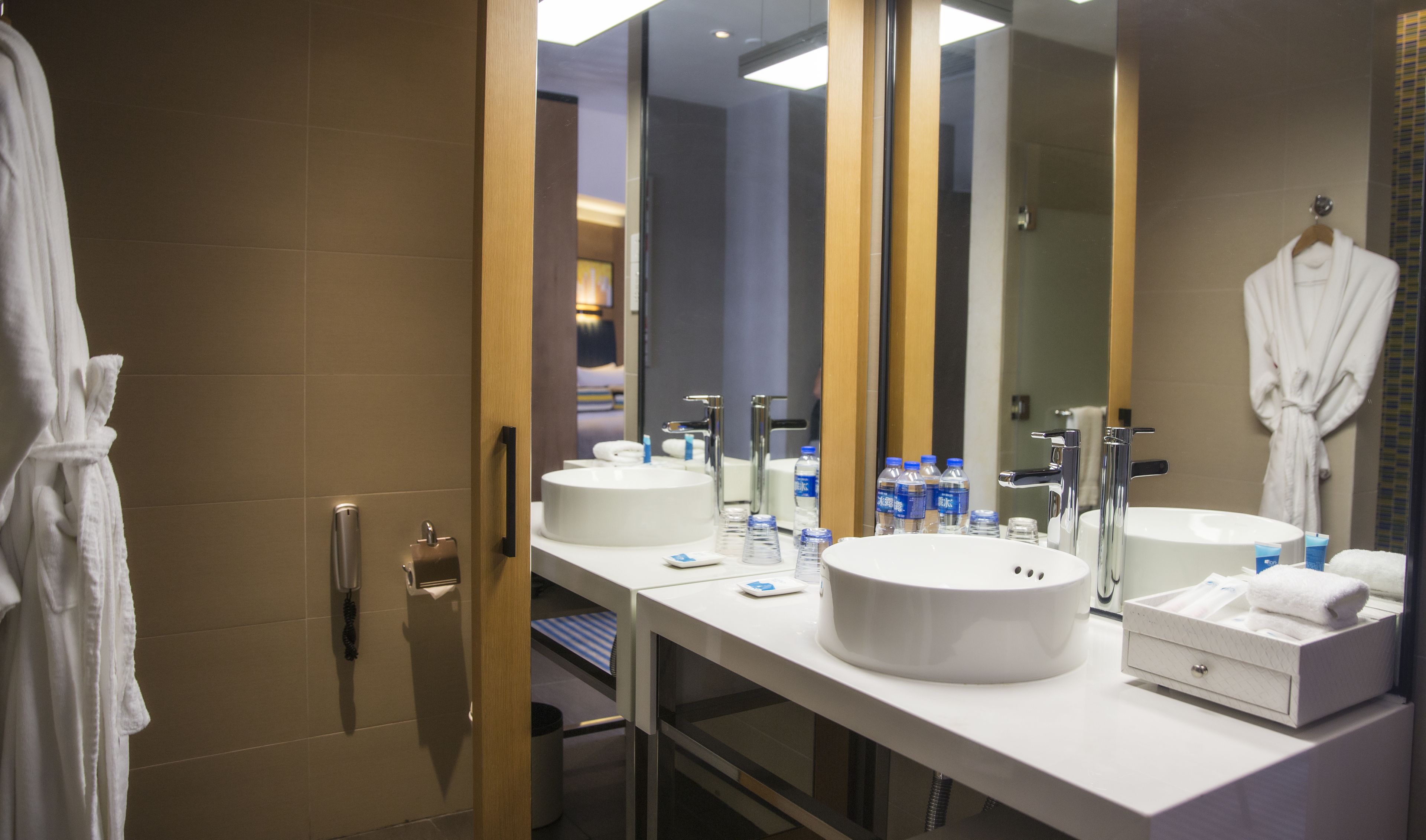 shower, designer toiletries, hair dryer, bathrobes