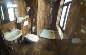 Deluxe Double or Twin Room (Concept) | Bathroom | Shower, hair dryer - Nekotel Concept Art Hotel (Brussels)