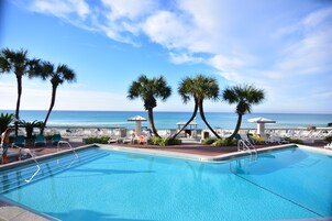 Indoor pool, outdoor pool, open 8:00 AM to 10:00 AM, sun loungers