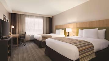 Room, 2 Queen Beds, Non Smoking | Desk, laptop workspace, blackout drapes, iron/ironing board