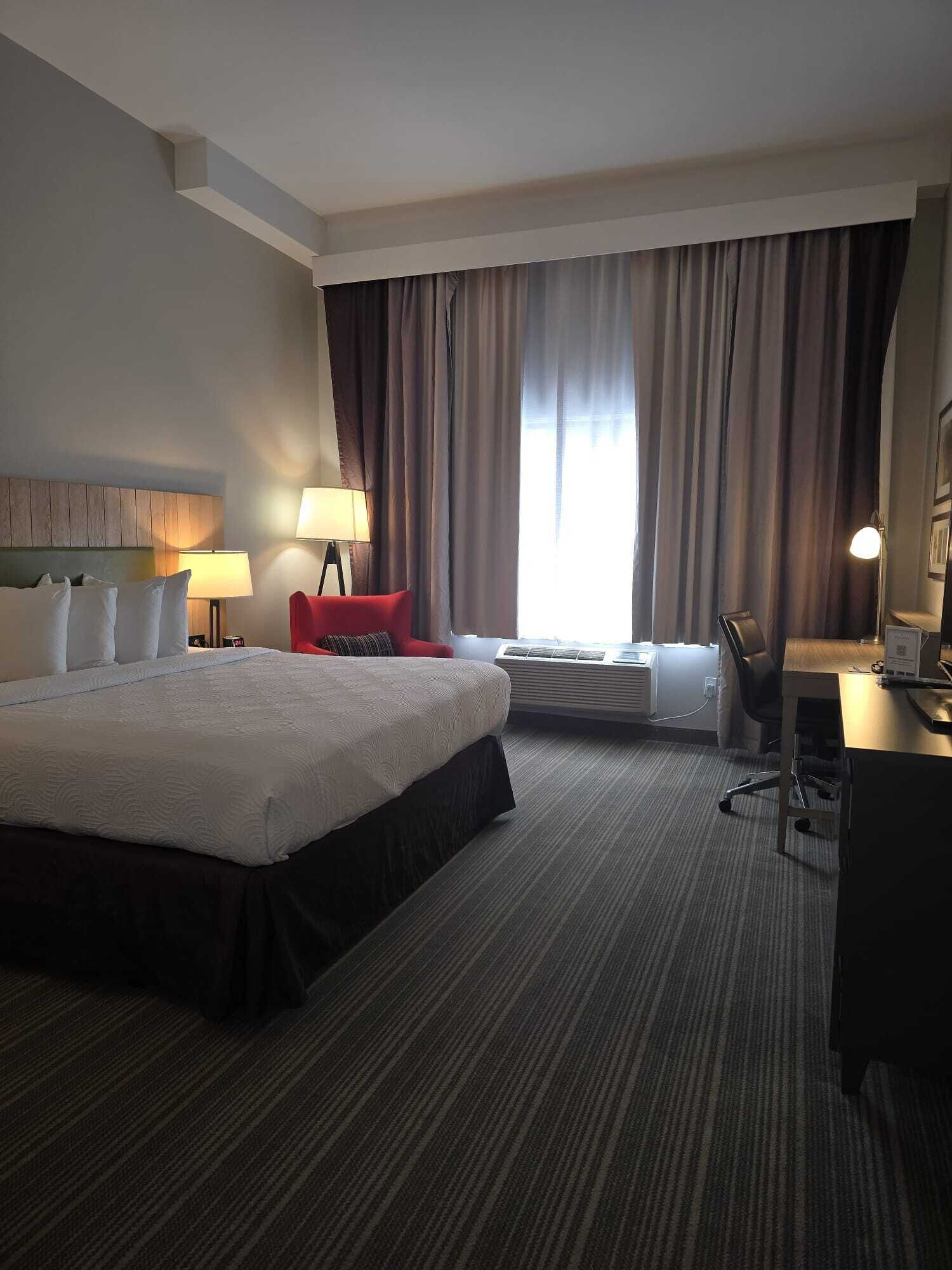 Room, 1 King Bed, Non Smoking (Roll-in Shower) | Desk, laptop workspace, blackout drapes, iron/ironing board