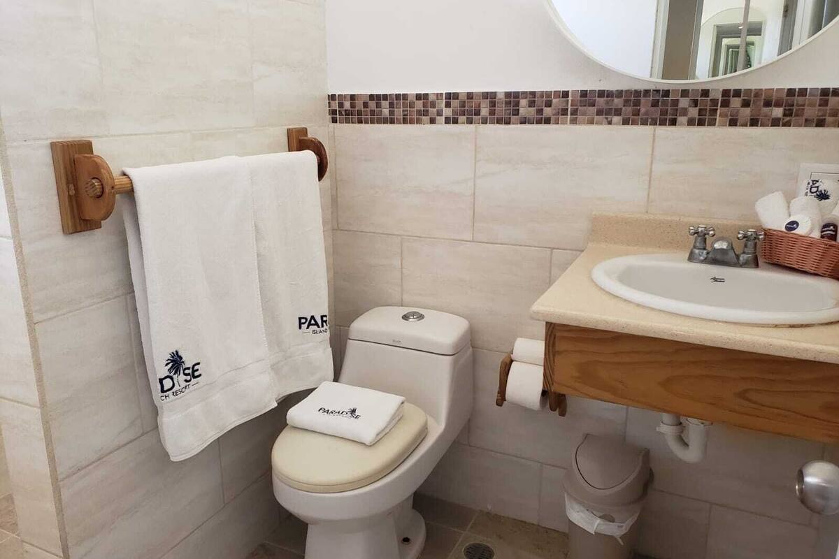 shower, free toiletries, hair dryer, towels