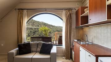 Deluxe Studio | Private kitchen | Fridge, stovetop, coffee/tea maker, electric kettle