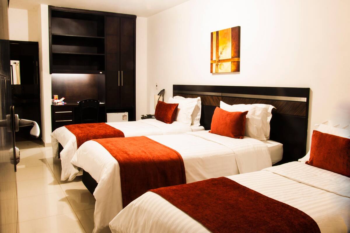 In-room safe, desk, blackout curtains, iron/ironing board (on request)