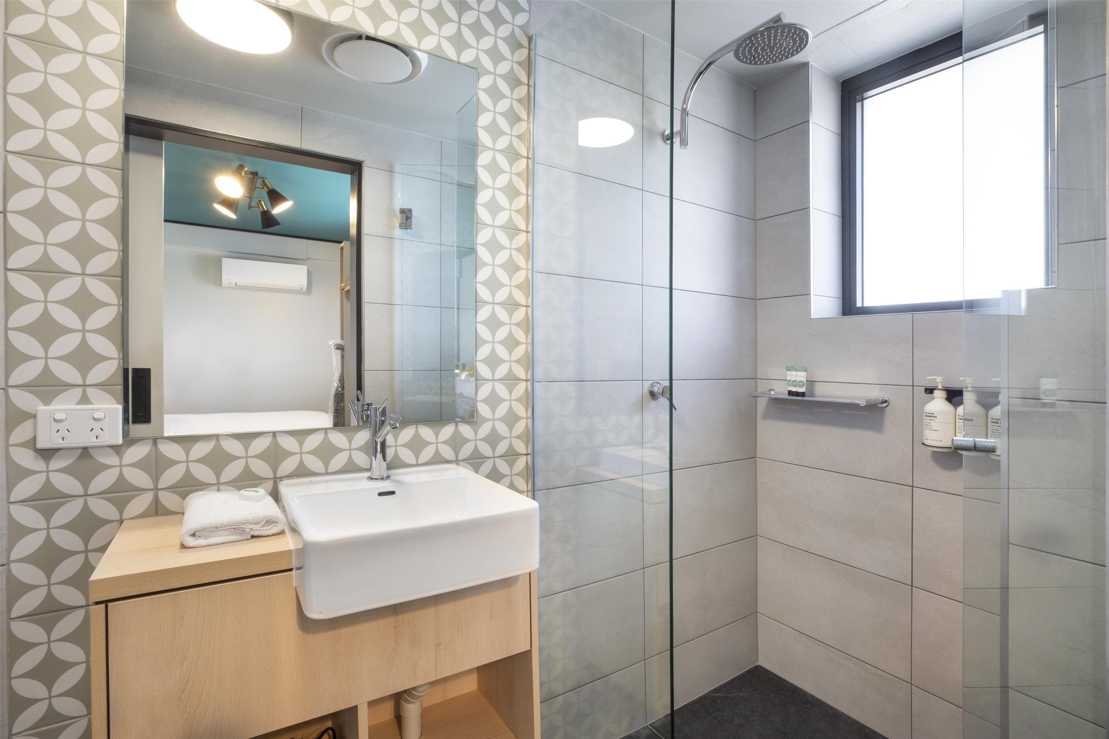 shower, rainfall showerhead, eco-friendly toiletries, hair dryer