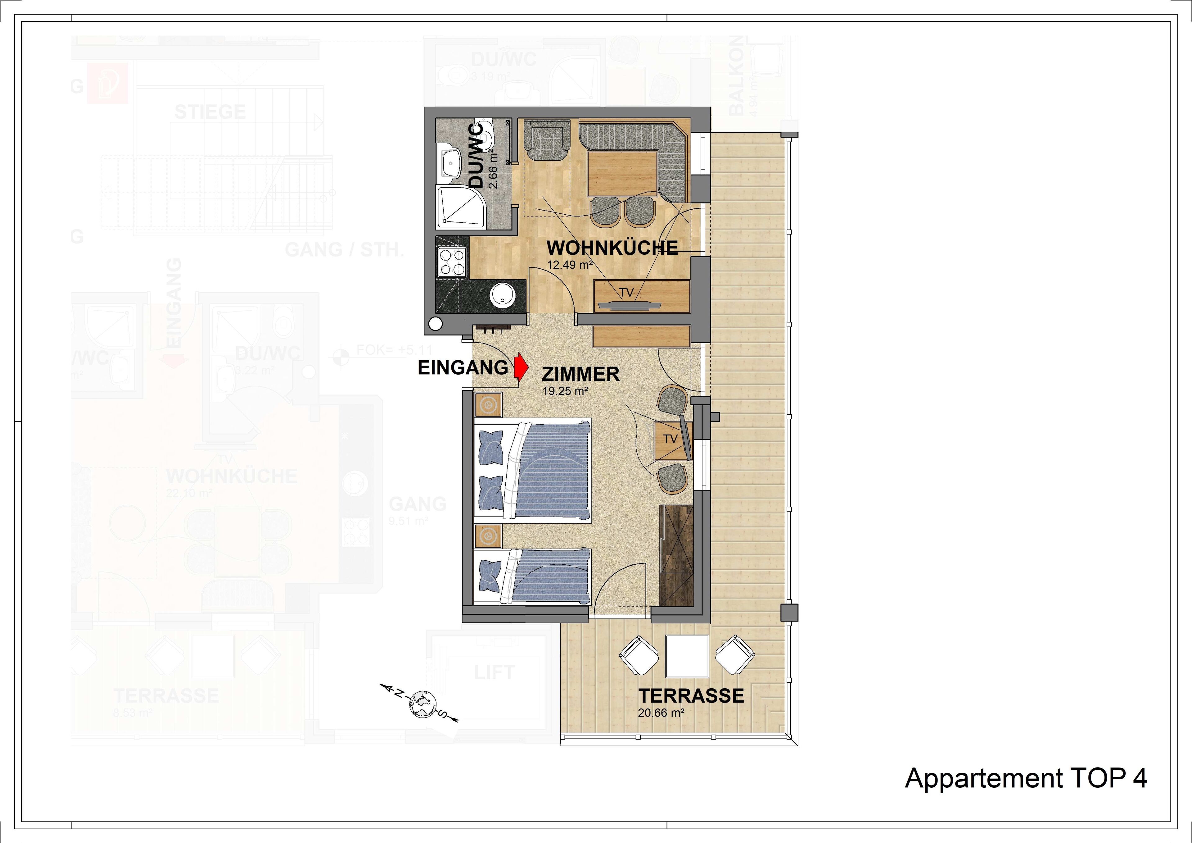 Lägenhet - 1 sovrum - uteplats - utsikt mot bergen | Planlösning
