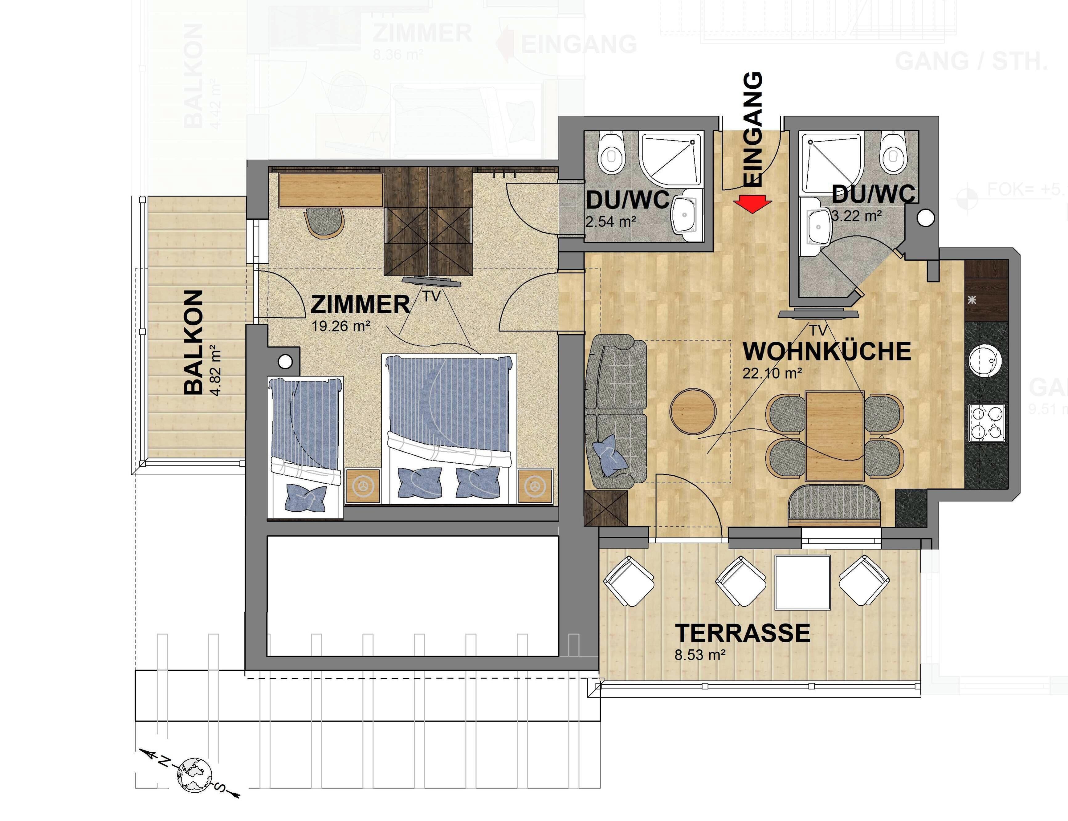 Apartment, 1 Bedroom, Terrace, Mountain View | Floor plan