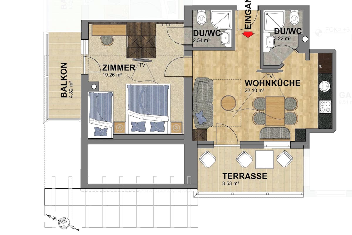 Apartment, 1 Bedroom, Terrace, Mountain View | Floor plan