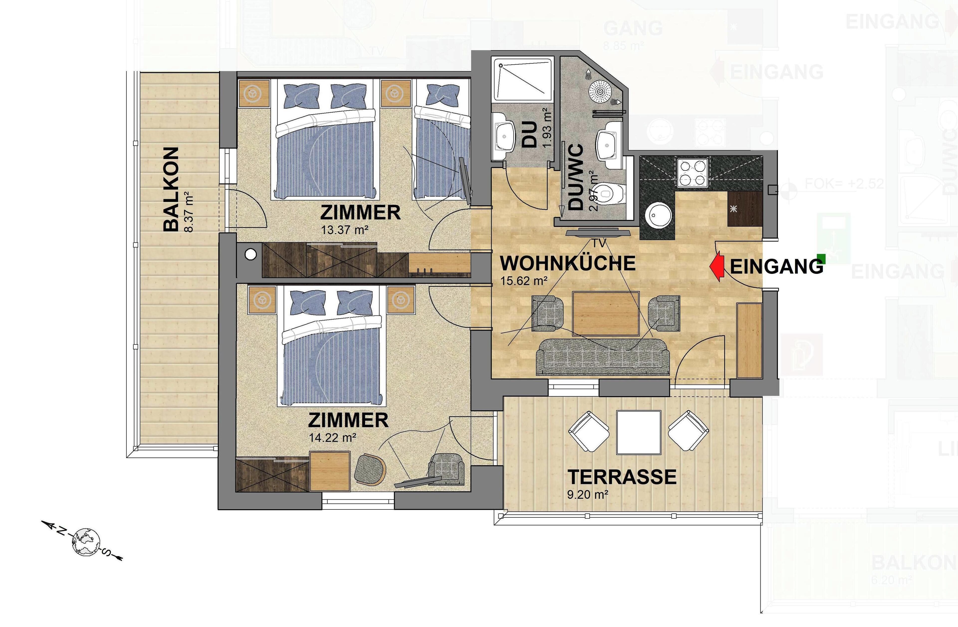 Apartment, 2 Bedrooms, Balcony, Mountain View | Floor plan