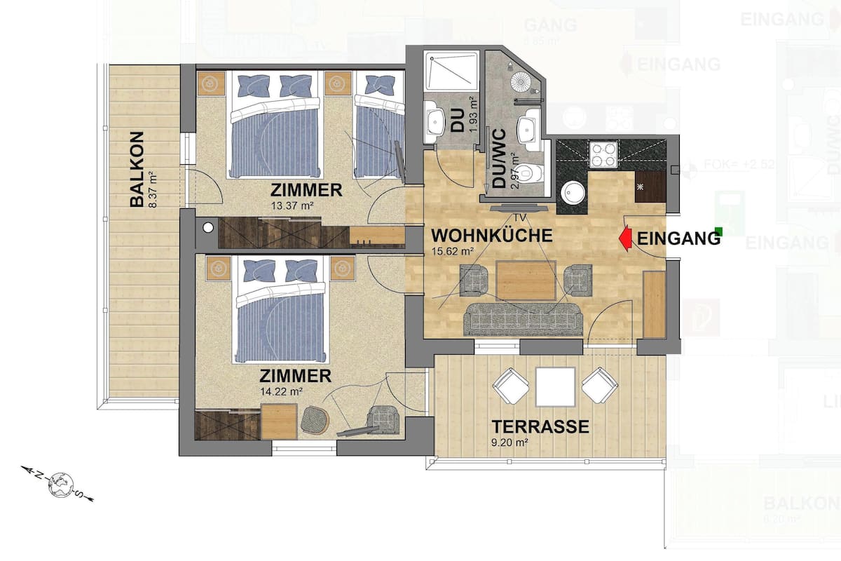 Apartment, 2 Bedrooms, Balcony, Mountain View | Floor plan