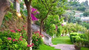 A well-maintained garden with a paved pathway, lush greenery, and flowering plants. - Palazzo Suriano Amalfi Coast (Vietri sul Mare)