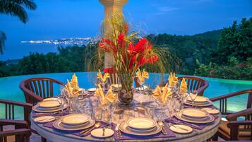 Breakfast, lunch, dinner served; international cuisine, pool views