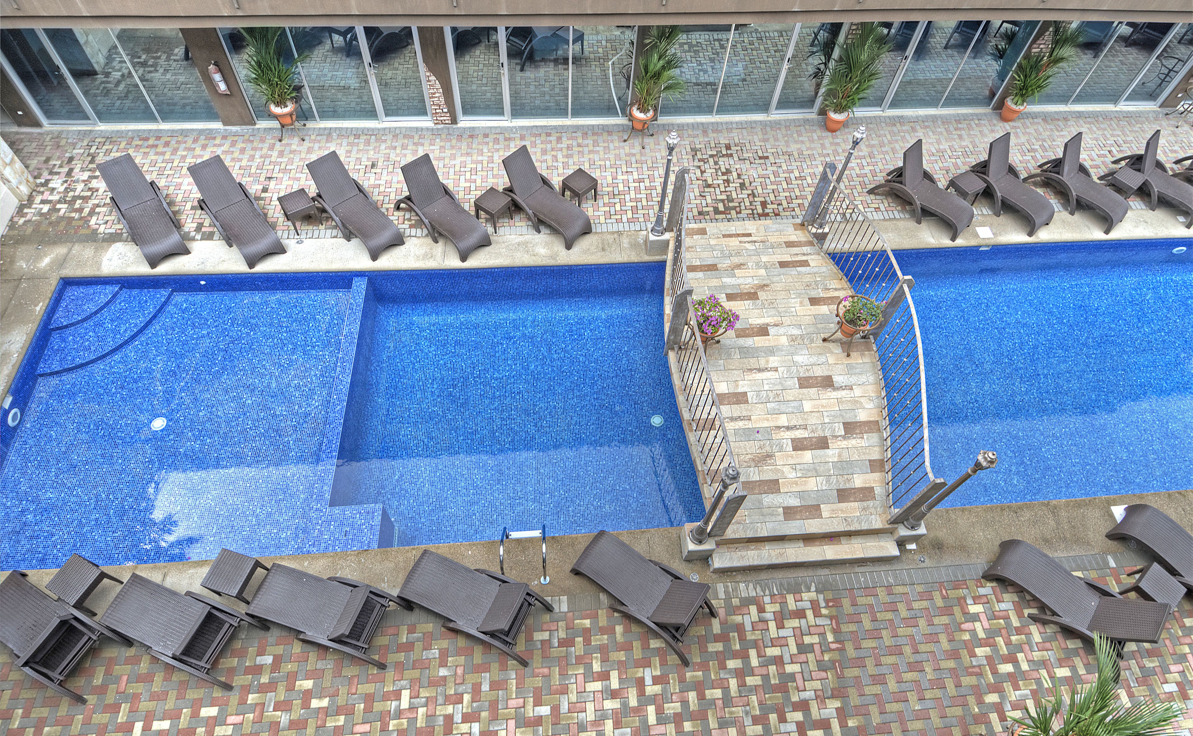 outdoor pool, pool loungers
