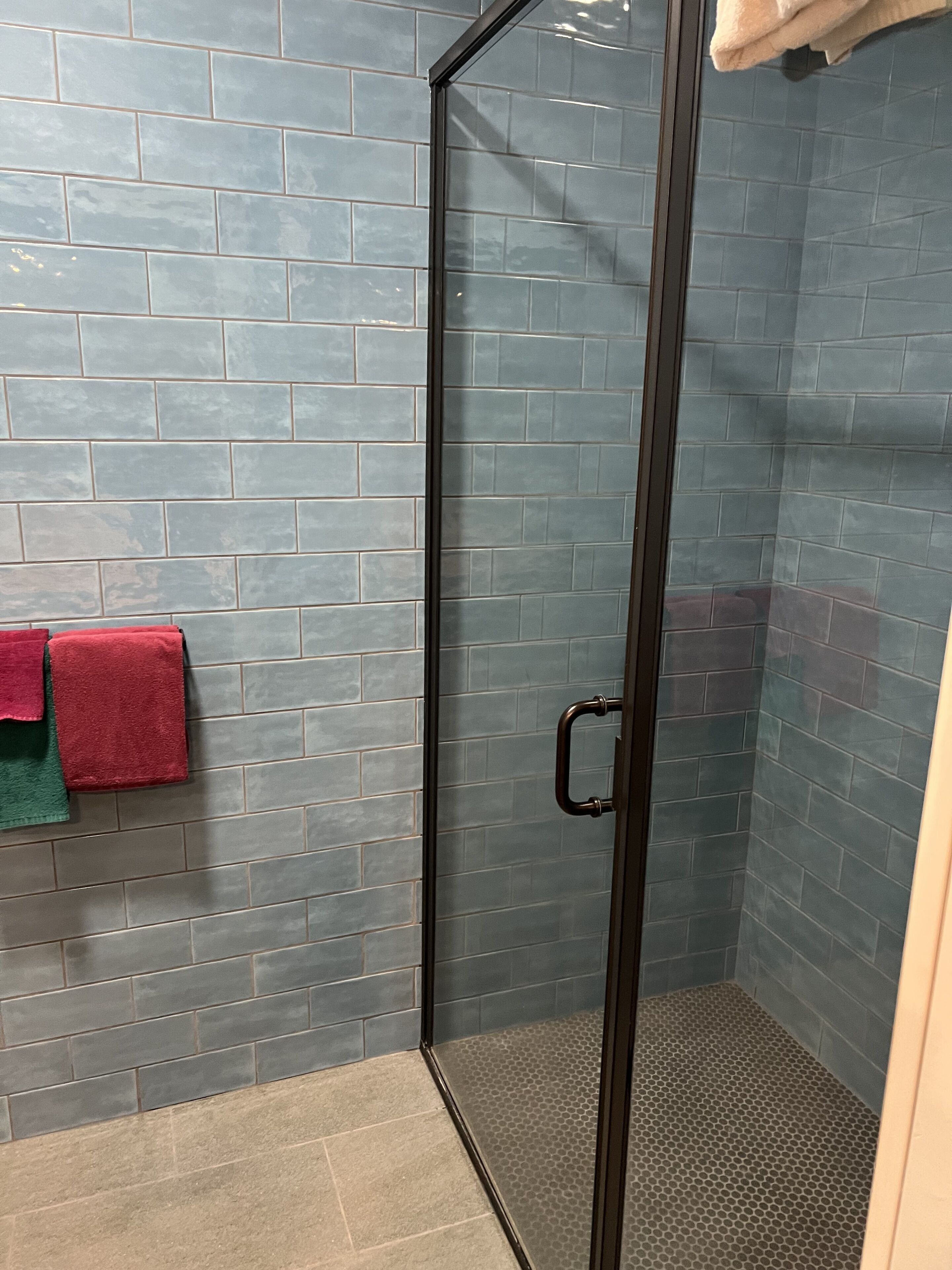 shower, free toiletries, hair dryer, towels